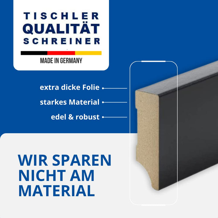 REESE Sockelleisten Schwarz | Weimarer Profil | MDF Folie | 60mm Höhe | 10 Stück / 23 lfm 60mm 10 St