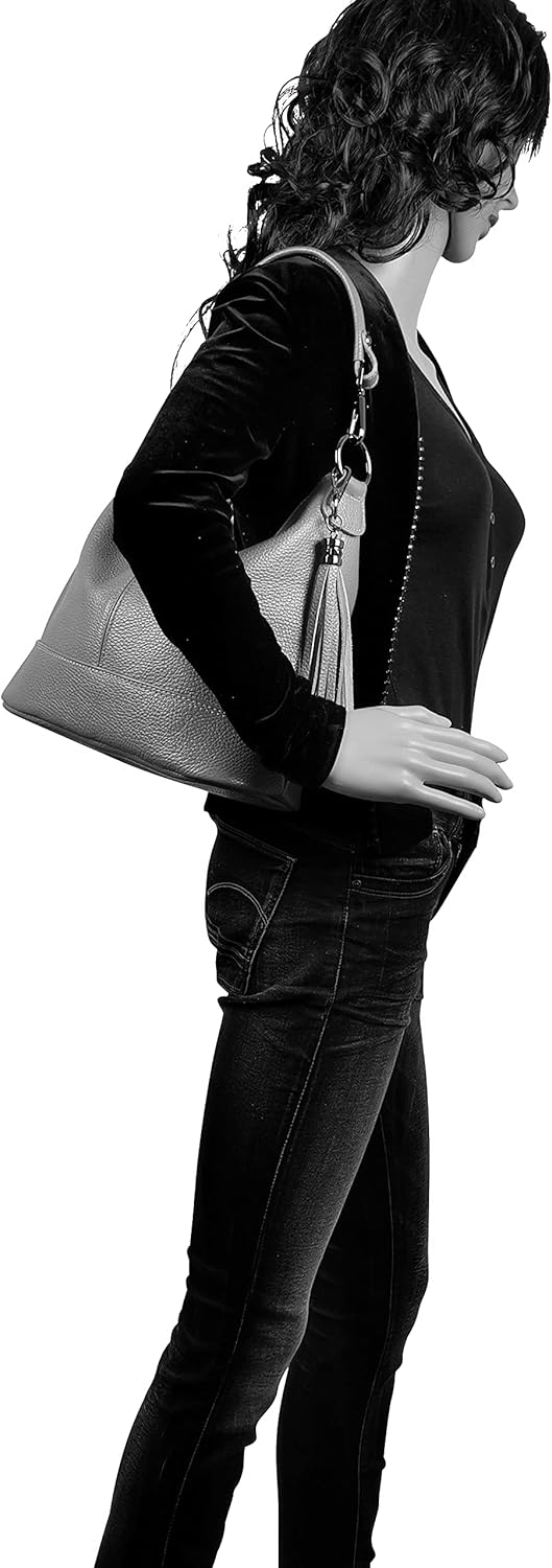 AmbraModa GLX09 - Damen Handtasche Schultertasche Beutel aus Echtleder Dunkelblau, Dunkelblau