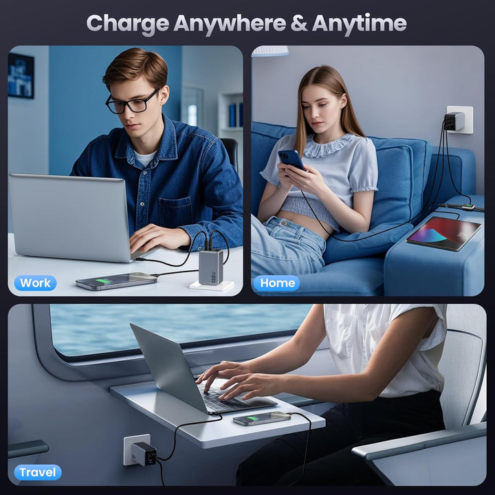 130W USB C Ladegerät, 3-Port GaN IV USB C Netzteil Laptop Ladegerät, 65W PD/PPS/QC Schnellladegerät