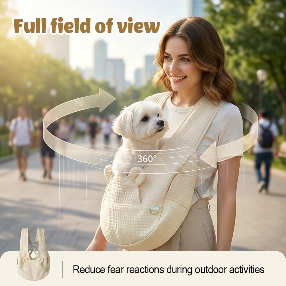 Hundetragetasche, Atmungsaktive Hund Reisen Tasche aus Gestepptem Stoff für Hunde und Katzen Beige,