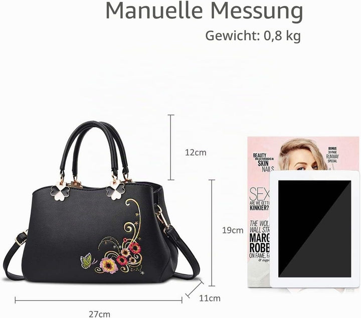 NICOLE&DORIS Handtaschen Damen Mode Schultertasche Geldbörse Retro Umhängetasche Frau Tote Stickerei