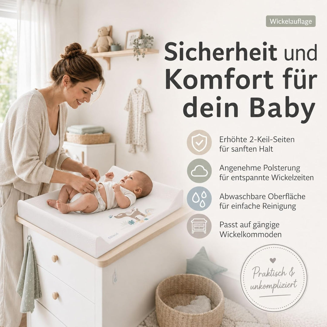 Fillikid Wickelauflage 2-Keil Exclusiv/Wickelmulde 50x65 cm/Wickelunterlage mit abwaschbarer Folienb