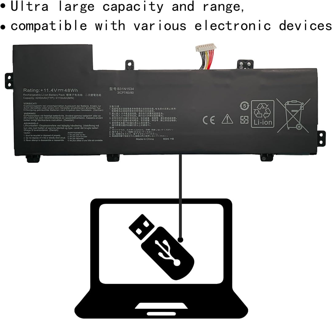 HUBEI B31N1534 0B200-02030000 Laptop Batterie Ersatz für Asus Zenbook UX510 UX510UW UX510UW-1A UX510
