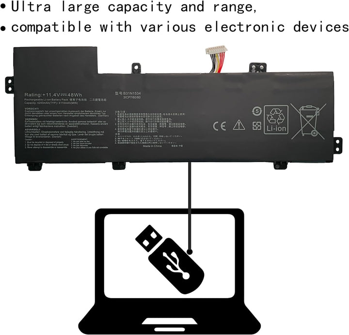 HUBEI B31N1534 0B200-02030000 Laptop Batterie Ersatz für Asus Zenbook UX510 UX510UW UX510UW-1A UX510