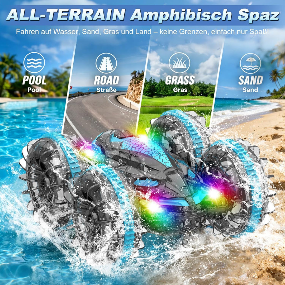 MidiVix Amphibienfahrzeug Ferngesteuertes Auto, 90 Min Spielzeit, 2.4GHz Double-Sided Stunt RC Auto