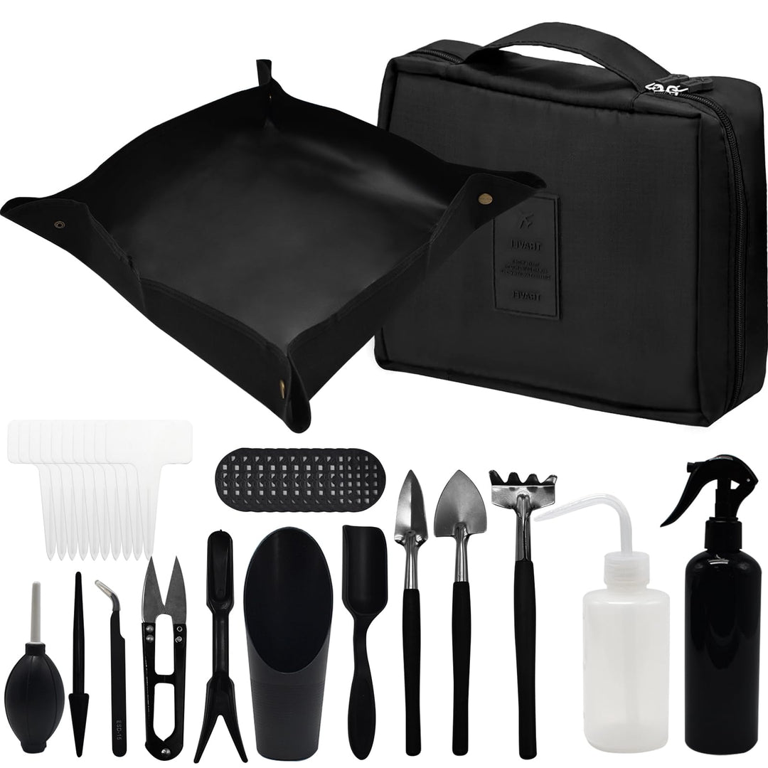 JNUYISW Gartenwerkzeug Set, 17 Stück Mini Pflanzen Werkzeug Set mit Faltbarer Gartenmatte Pflanzmatt