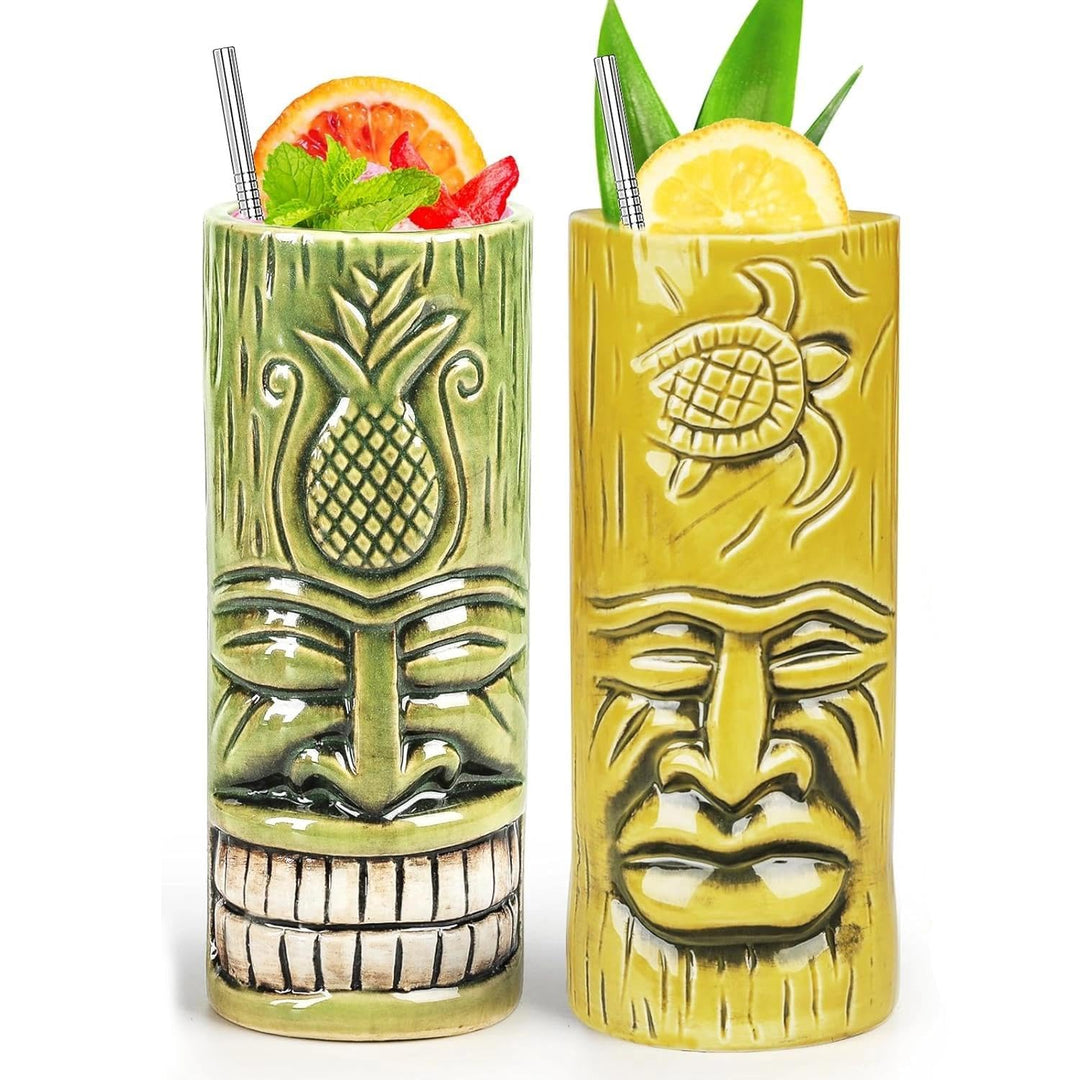 Tiki-Tassen-Set 2 Stück Hawaii-Party-Becher aus Keramik, für Cocktails, hochwertiges Tassen-Set mit