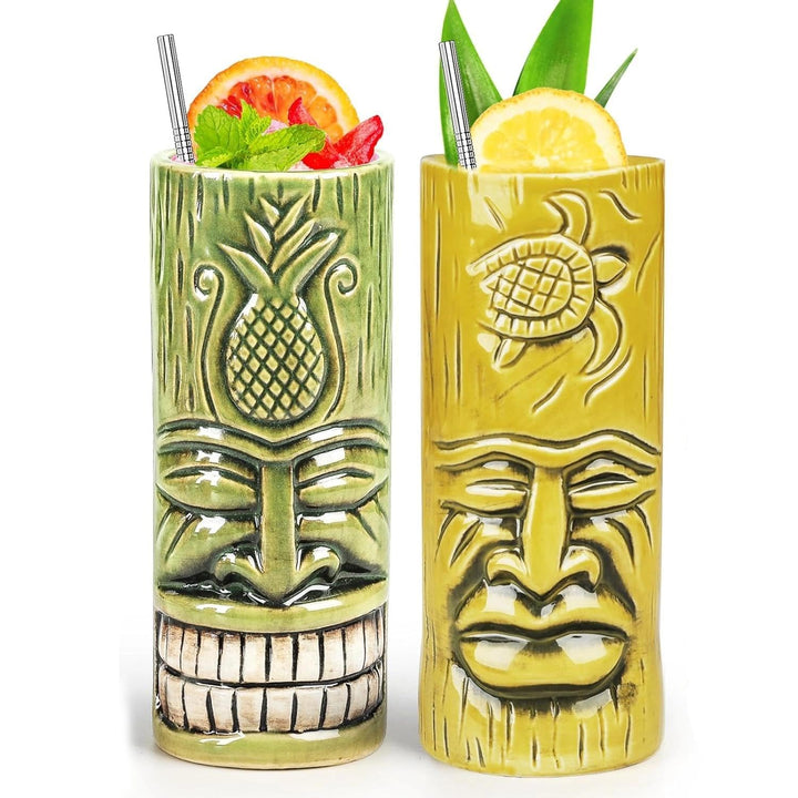 Tiki-Tassen-Set 2 Stück Hawaii-Party-Becher aus Keramik, für Cocktails, hochwertiges Tassen-Set mit