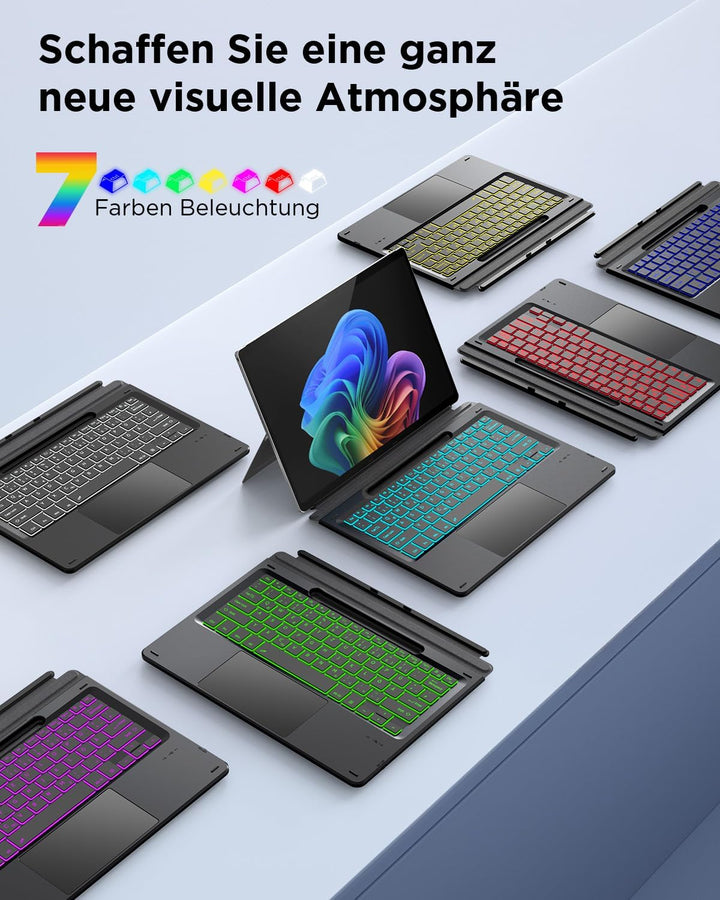 CACOE Bluetooth Tastatur für Surface Pro 12, Ultraslim Keyboard Type Cover für Surface Pro, 7-Farben