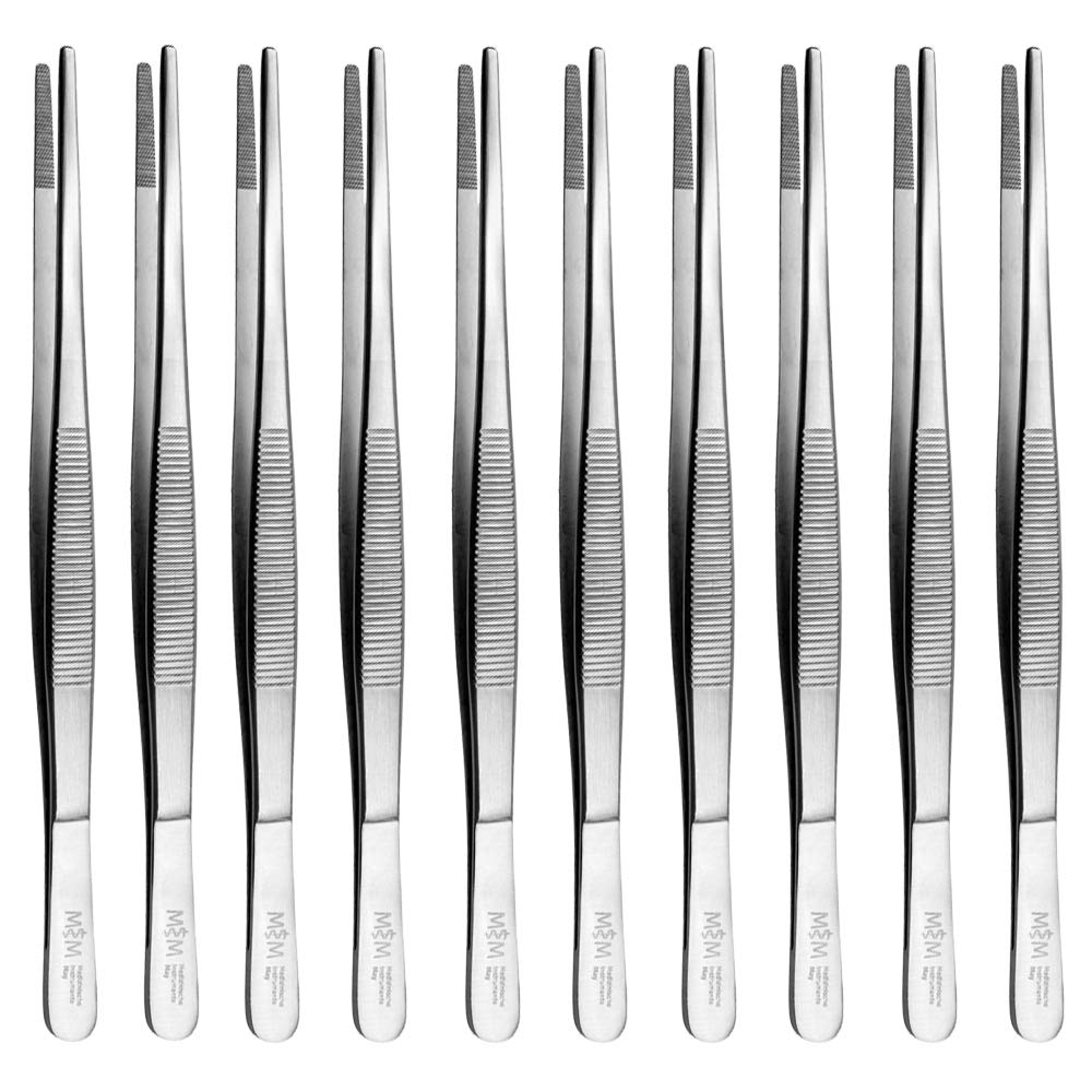 May - Set - 10 x Universal-Pinzette 20cm - Haushaltspinzette - gerade - runde Spitze - innen gerieft