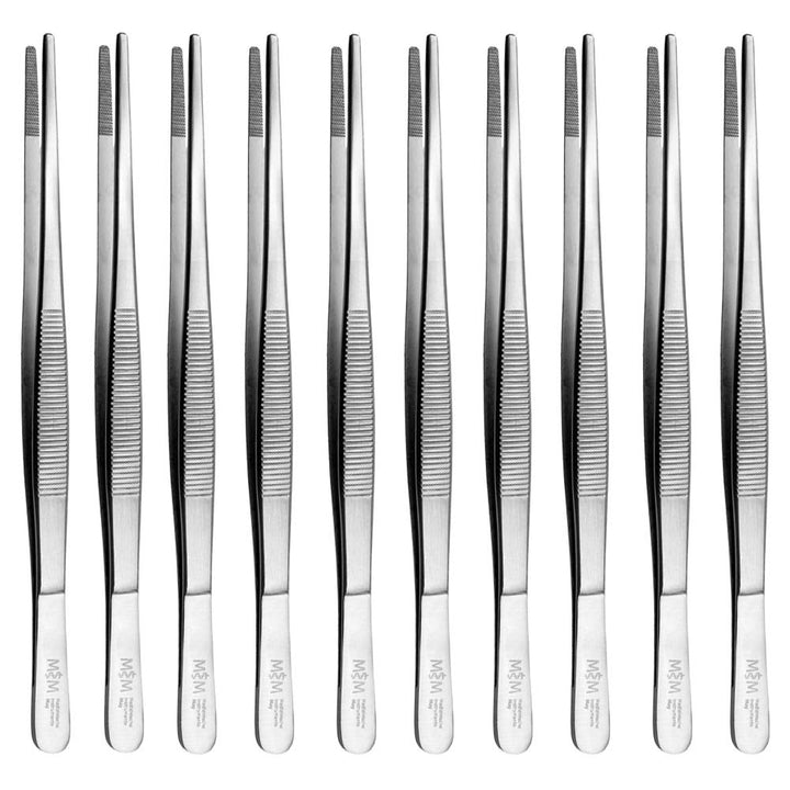 May - Set - 10 x Universal-Pinzette 20cm - Haushaltspinzette - gerade - runde Spitze - innen gerieft