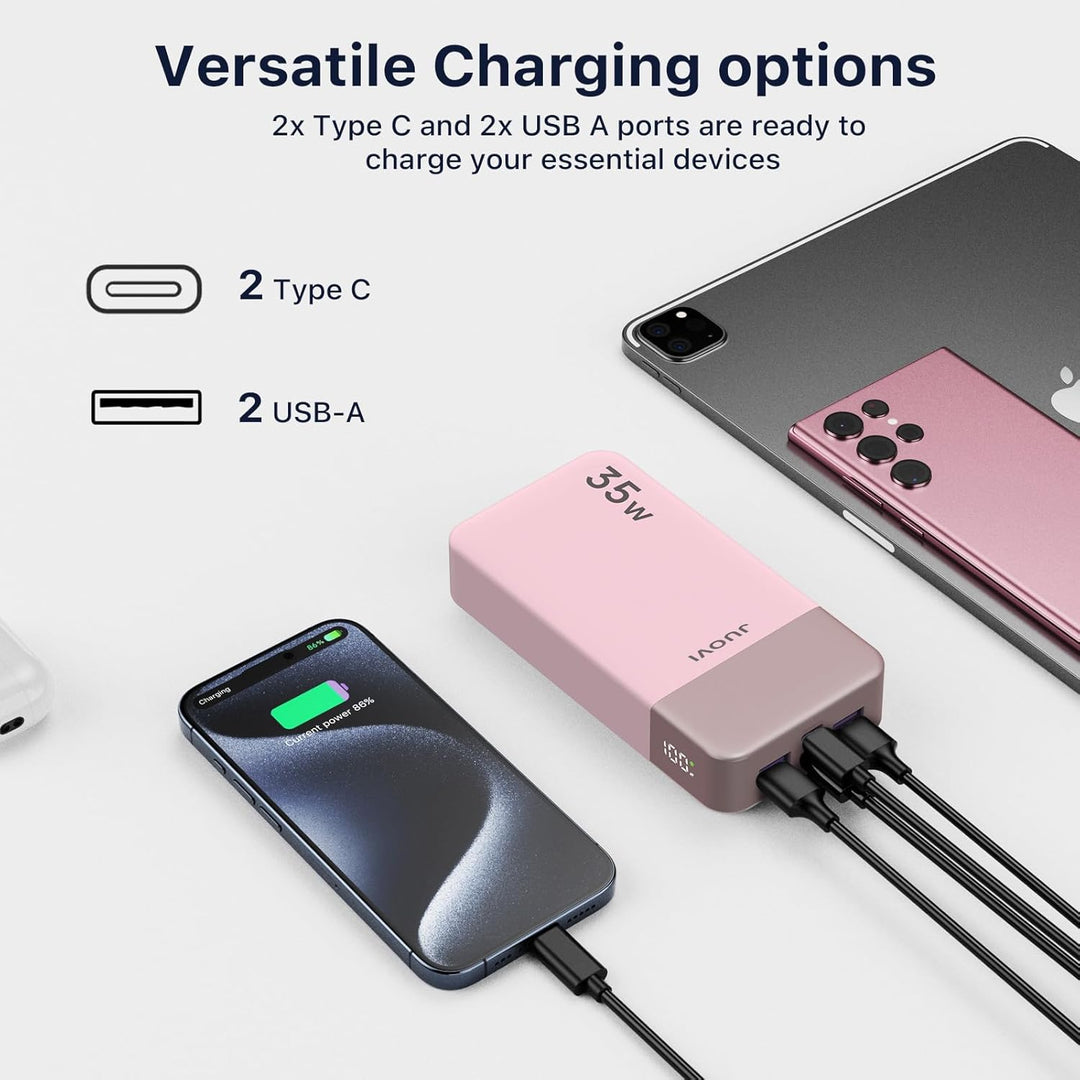 JUOVI J2651 Power Bank, 35W 20000mAh USB C In &amp; Out Power Bank, Akku-Pack mit QC3.0+PD3.0 35W High-S