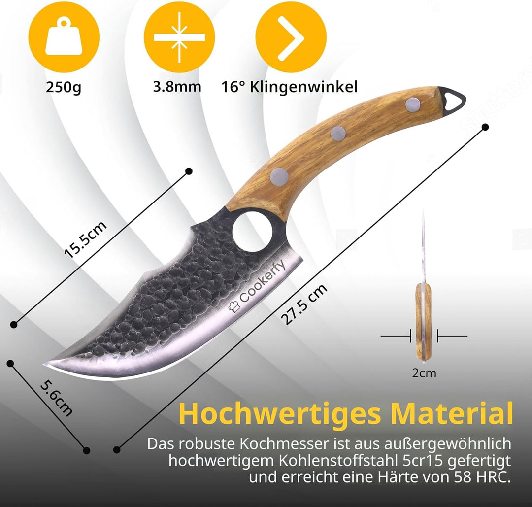 Messer Set – Japanisches Messer mit 15.5 cm Carbon-Klinge, Ergonomischer Rosenholzgriff, Küchenmesse