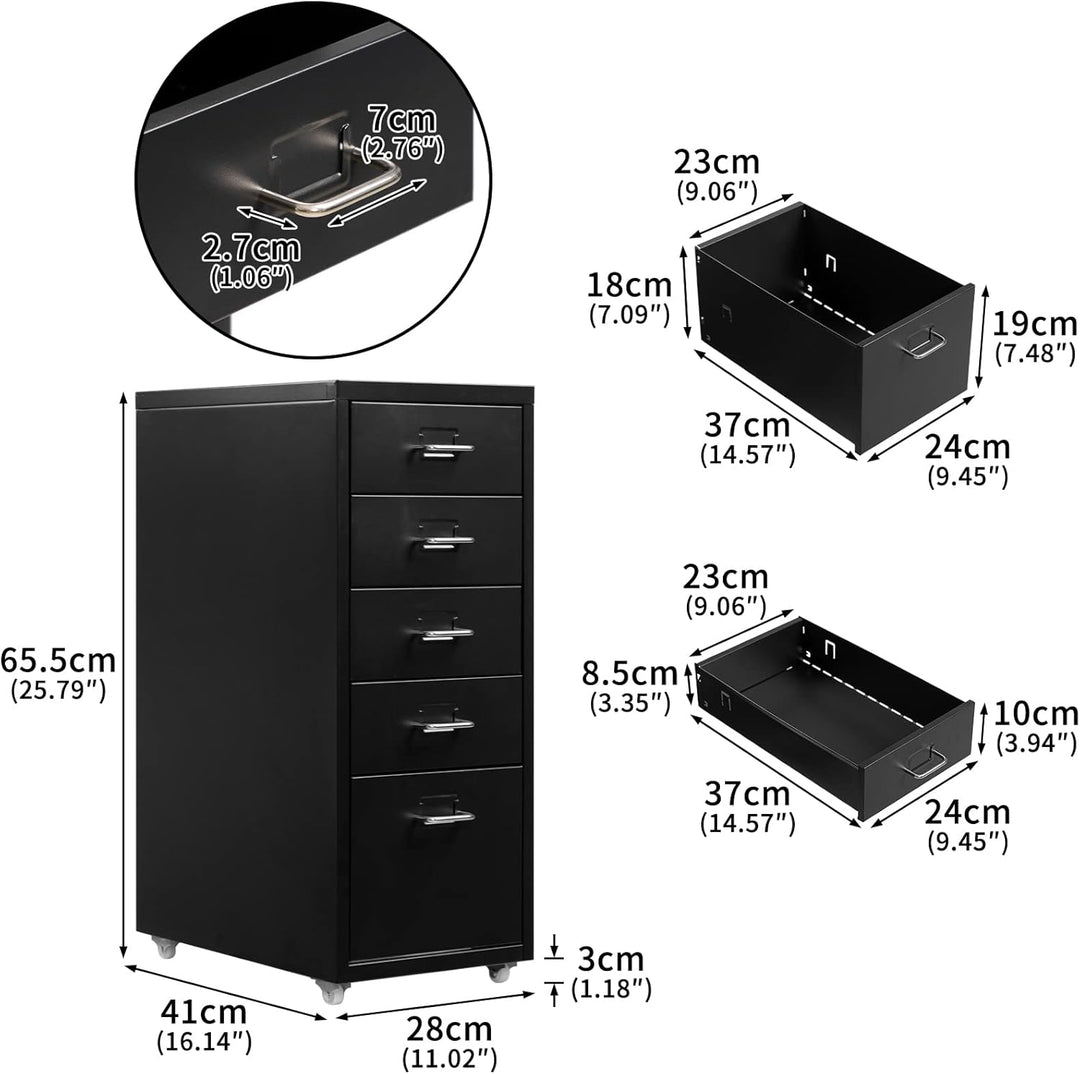 HollyHOME Mobiler Aktenschrank mit 5 Schubladen, rollender Akten-Organizer, Metall-Aufbewahrungsschr