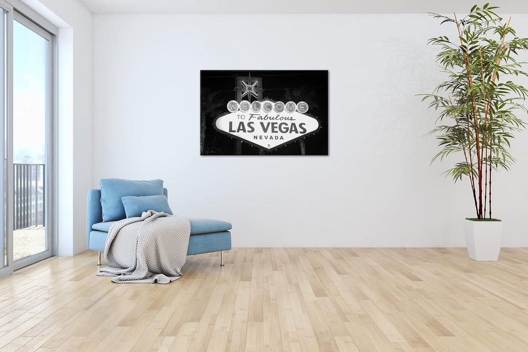 deyoli Las Vegas Strassenschild Format: 80x60 Effekt: Schwarz&amp;Weiss als Leinwandbild, Motiv fertig g
