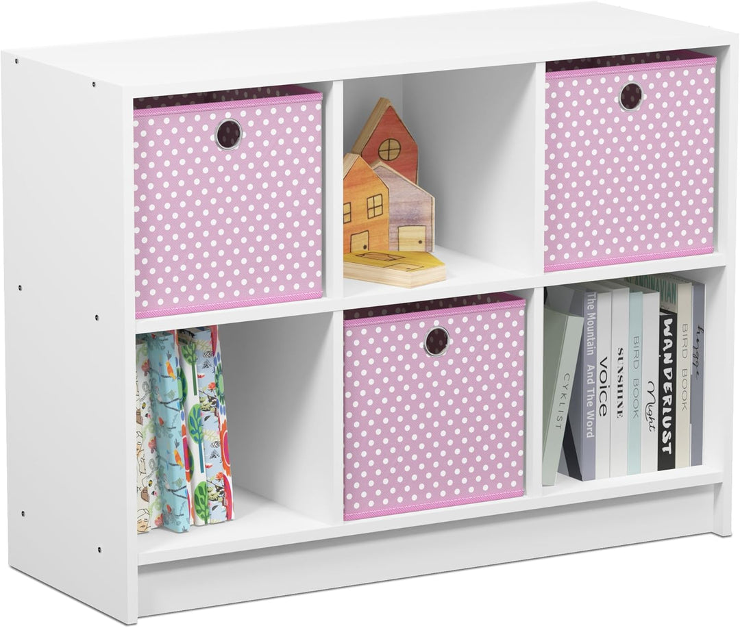 Furinno Basic Bücherregal mit 6 Fächern und 3 Einschüben, holz, Weiss/Rosa, 30.23 x 30.23 x 59.94 cm