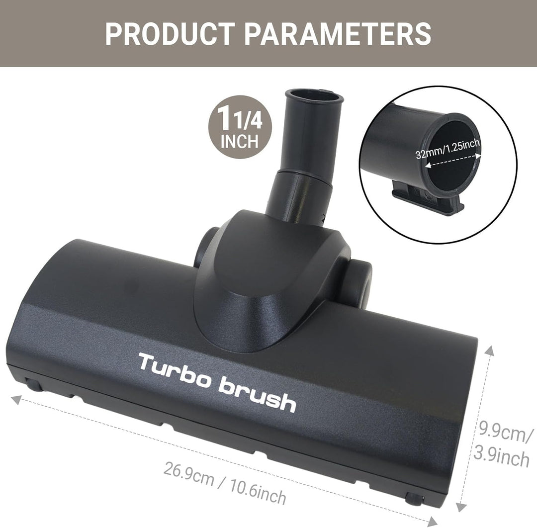 EZ SPARES Universal Staubsauger-Turbo-Bürstenkopf 32 mm Turbo-Bürste mit längerem Scheibenwischer, H
