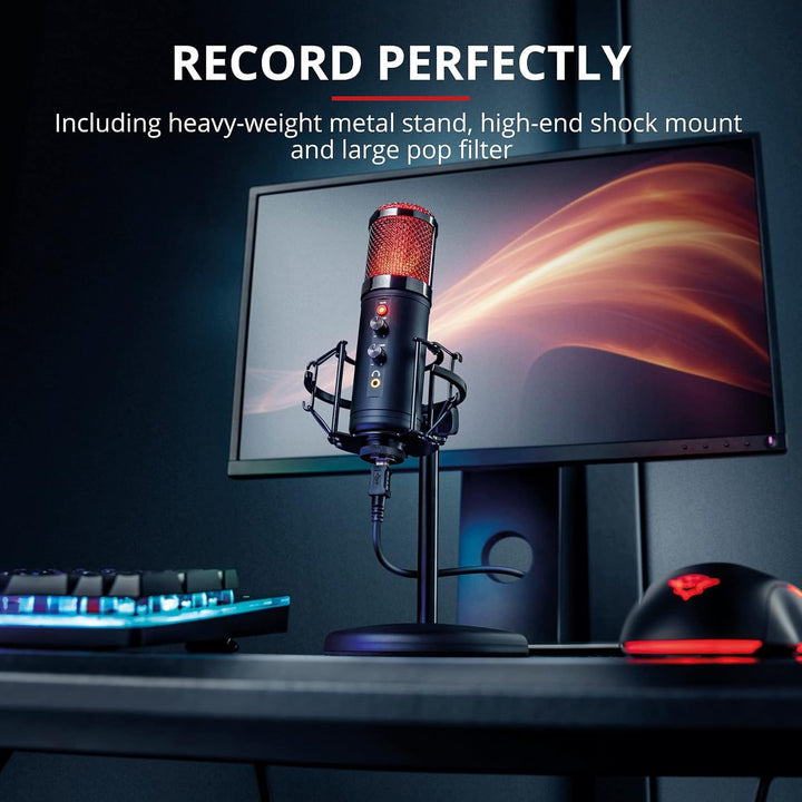Trust Gaming GXT 256 Exxo USB Gaming Mikrofon für PC, PS4 und PS5 (mit Ständer, Kopfhöreranschluss u