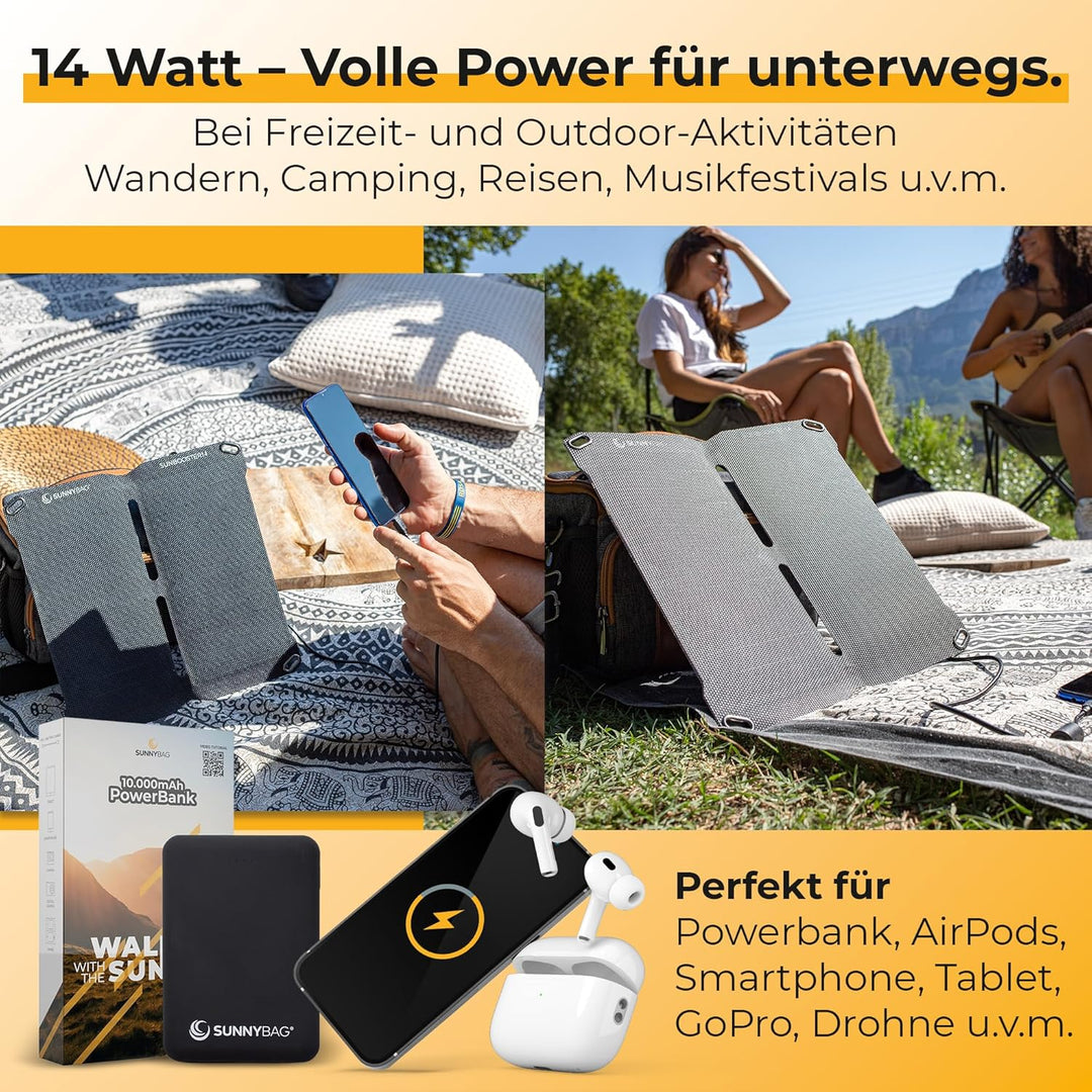 Sunnybag SUNBOOSTER 14 | Tragbares Solarladegerät mit 14 Watt | Faltbar, effizient, wasserfest | 2 U