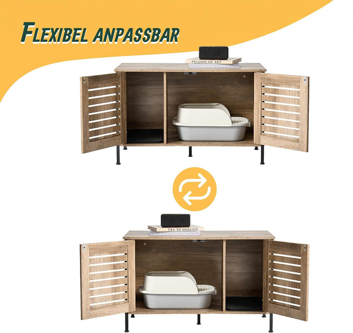 Relaxdays Katzenschrank für Katzentoilette, Schloss, Trennwand, Eingang, Katzenklo verstecken, HBT: