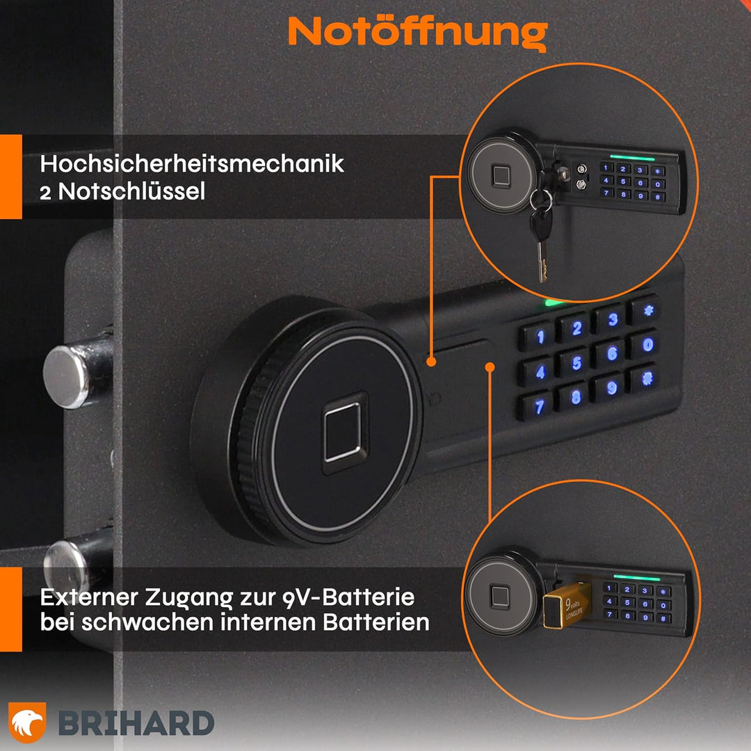 Business XL Safe Tresor 50x35x36cm für Zuhause mit Fingerabdruck Sensor inkl. feuerfeste Dokumentent