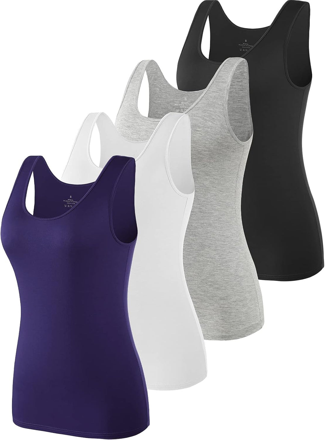 Ymmchy Tank Tops für Damen Unterhemd Stretch Workout Tops 4-er Pack S 4-pack Schwarz/Grau/Weiss/Dunk