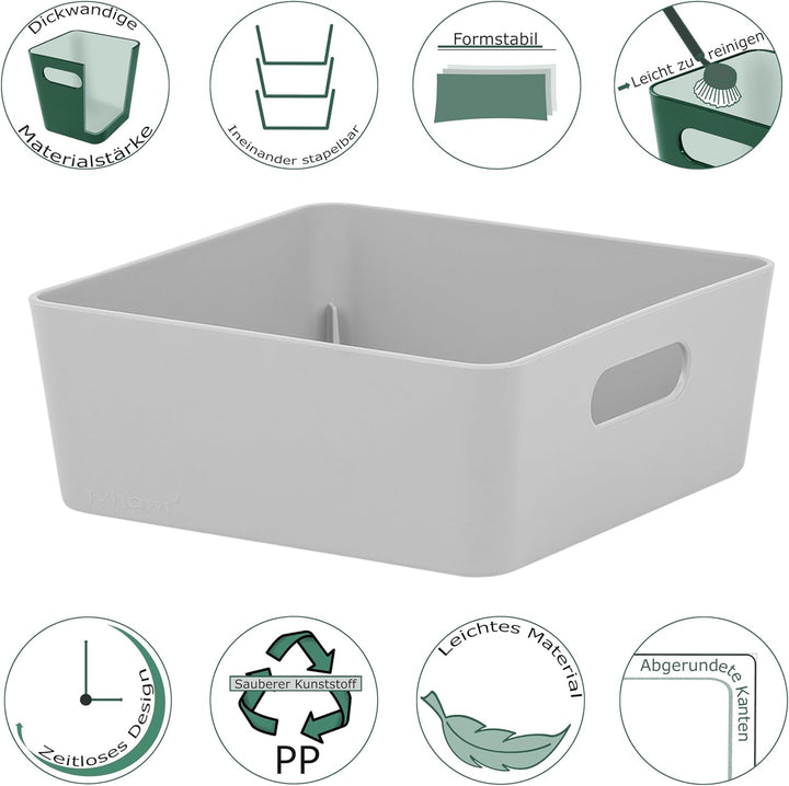 6x Ordnungsboxen 6cm hoch GRAU 15x15x6cm 1L Schublade Kunststoff Bad Korb Grau 6 Stück - 15x15cm, Gr
