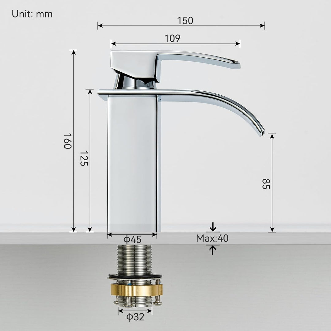 CECIPA Wasserhahn Bad, Waschtischarmatur Wasserfall, Armatur Badezimmer Edelstahl, Waschbecken Armat