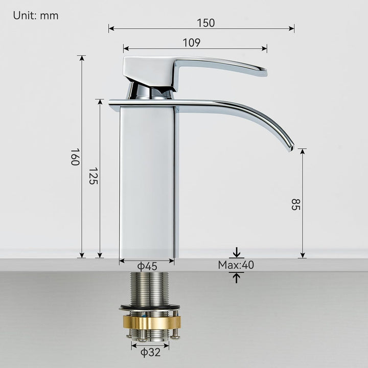CECIPA Wasserhahn Bad, Waschtischarmatur Wasserfall, Armatur Badezimmer Edelstahl, Waschbecken Armat