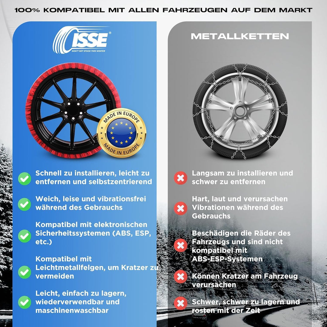 ISSE Klassisch GröÃŸe 66 2er-Set Textil-Schneeketten Für Autos CLASSIC T66, CLASSIC T66