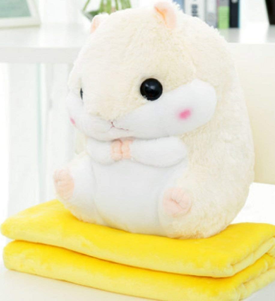 YunNasi 2 in 1 Hamster Kuscheltier Plüschtier Hamster Kissen mit Kuscheldecke Super Süsses Geschenk