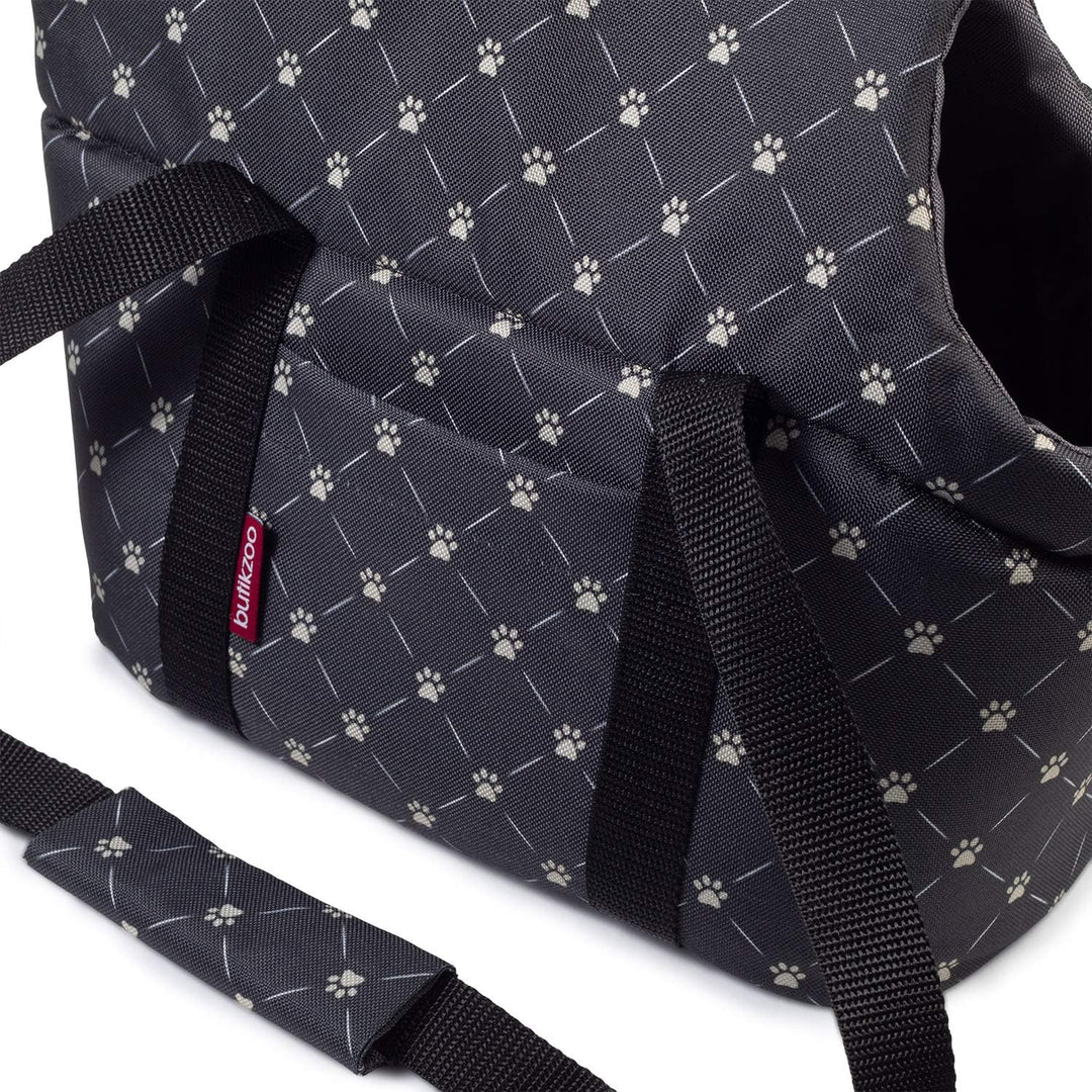 Hundetasche, Welpentasche - Schwarz/Muster: Pfoten, XS bis 3 kg - Tragetasche für kleinen und mittle