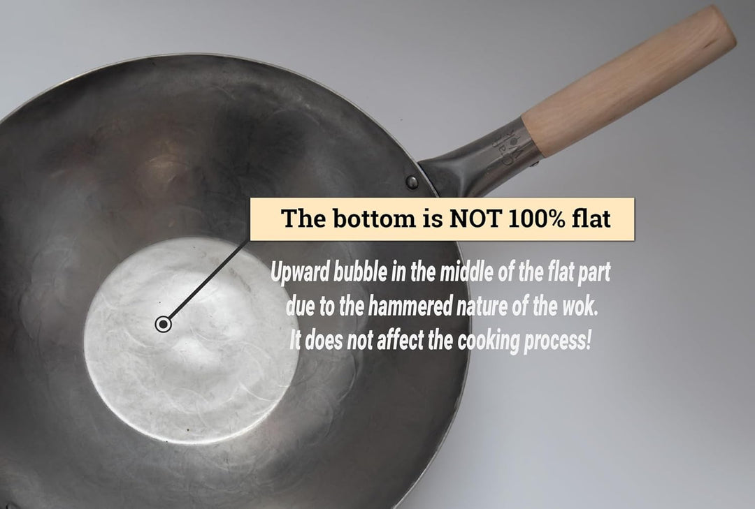 Craft Wok 731W316 Pow-Wok, flach, handgehämmerter Karbonstahl, mit Holz- und Stahlgriff, 35,6 cm, fl