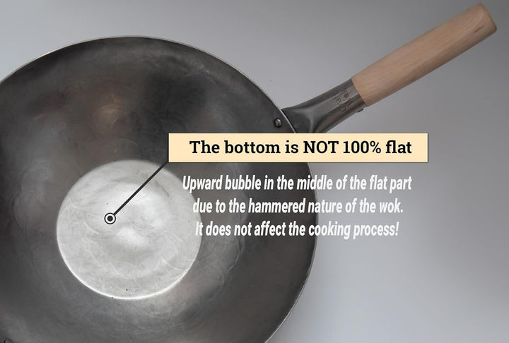 Craft Wok 731W316 Pow-Wok, flach, handgehämmerter Karbonstahl, mit Holz- und Stahlgriff, 35,6 cm, fl