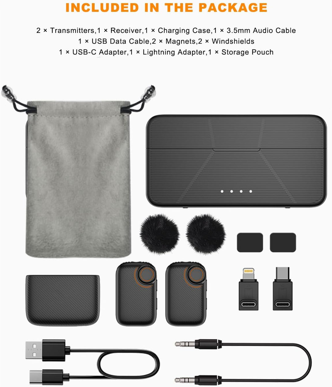 kabelloses Lavalier Mikrofon für iPhone/Android/Kamera, 48kHz/24bit Hi-Fi Audio, 250 m Reichweite, B