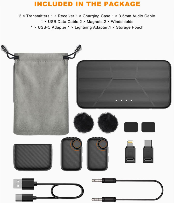 kabelloses Lavalier Mikrofon für iPhone/Android/Kamera, 48kHz/24bit Hi-Fi Audio, 250 m Reichweite, B