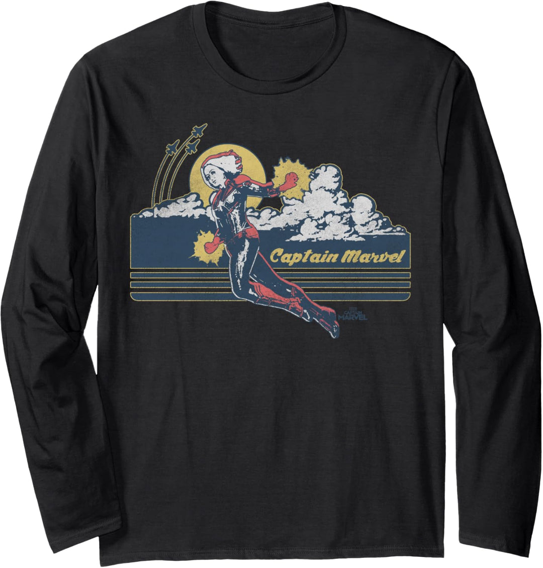 Captain Marvel Sunset Retro Logo Langarmshirt