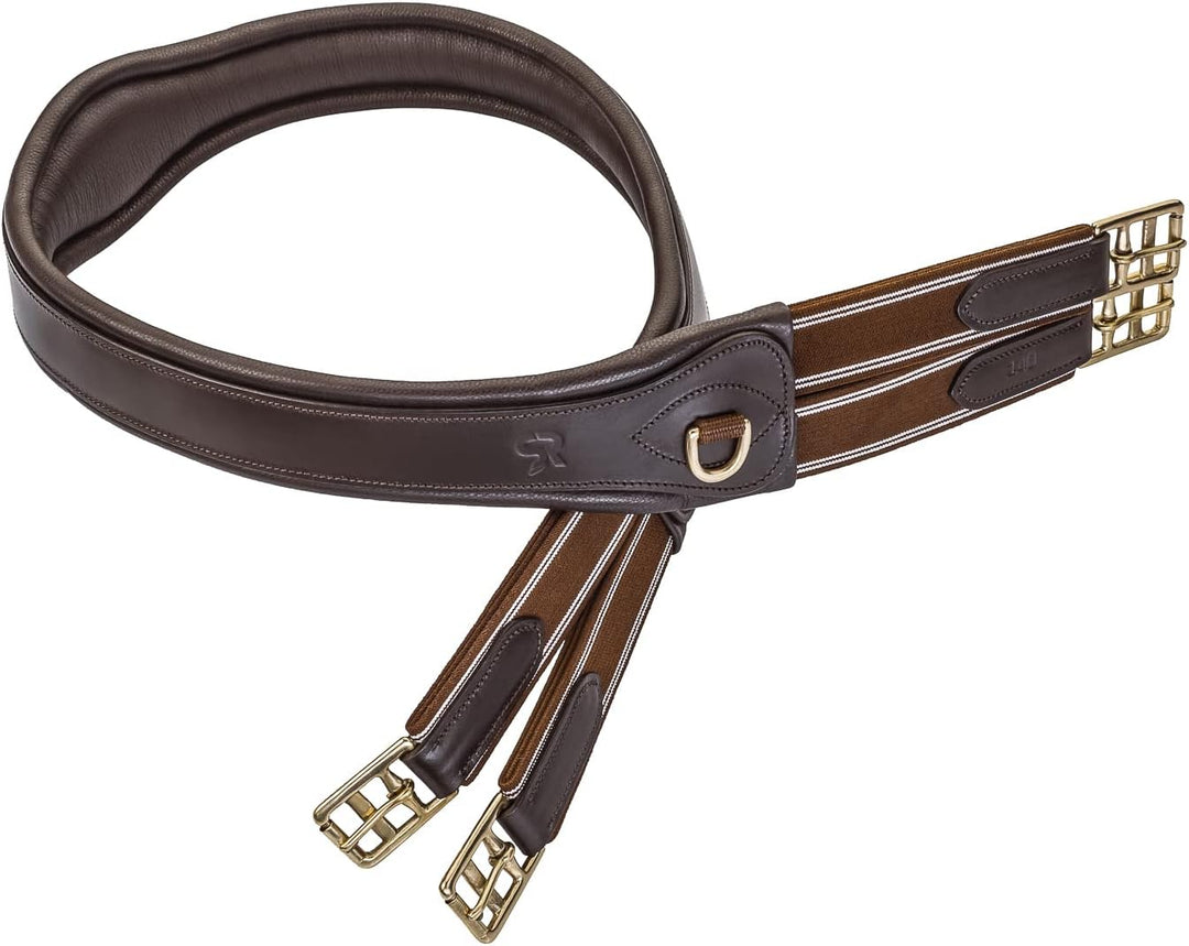 SUNRIDE Sattelgurt Soho aus Echtleder, anatomisch mit D-Ring (3X) für Hilfszügel (130 cm, braun) 130