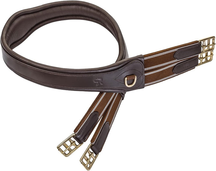 SUNRIDE Sattelgurt Soho aus Echtleder, anatomisch mit D-Ring (3X) für Hilfszügel (130 cm, braun) 130