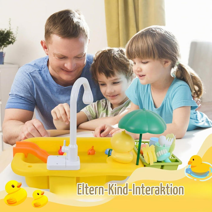 Ulikey Spielspüle Kinder, Küchenspüle Spielzeug Set mit Wasserkreislauf, 2-in-1 Elektrischem Wasserh
