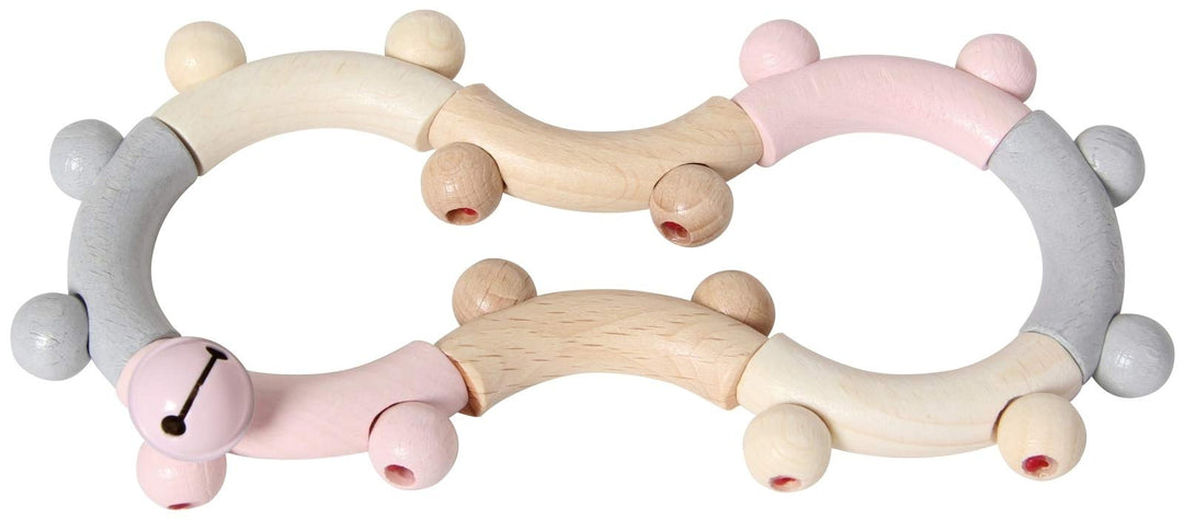 Hess since 1990 - Greifling in Achtform mit Rassel, aus Holz, bewegliche Teile, Rosa, Motorikspielze