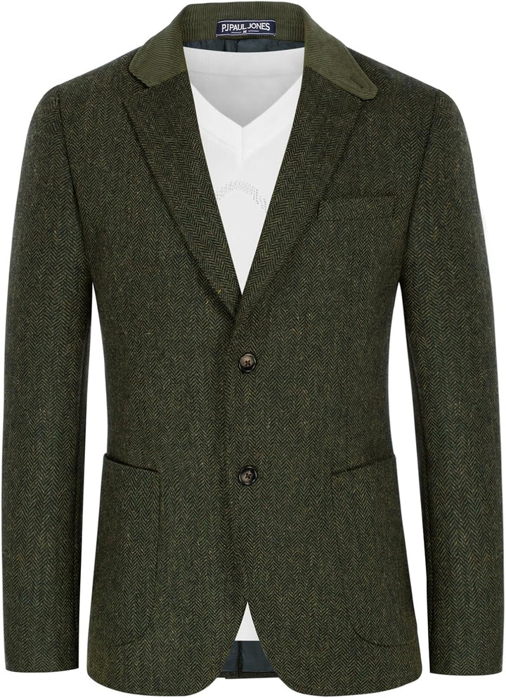 PaulJones Sakko Herren 2 Knöpfe Vintage Blazer Tweed Sakko aus Wollmischung M Grün, M Grün