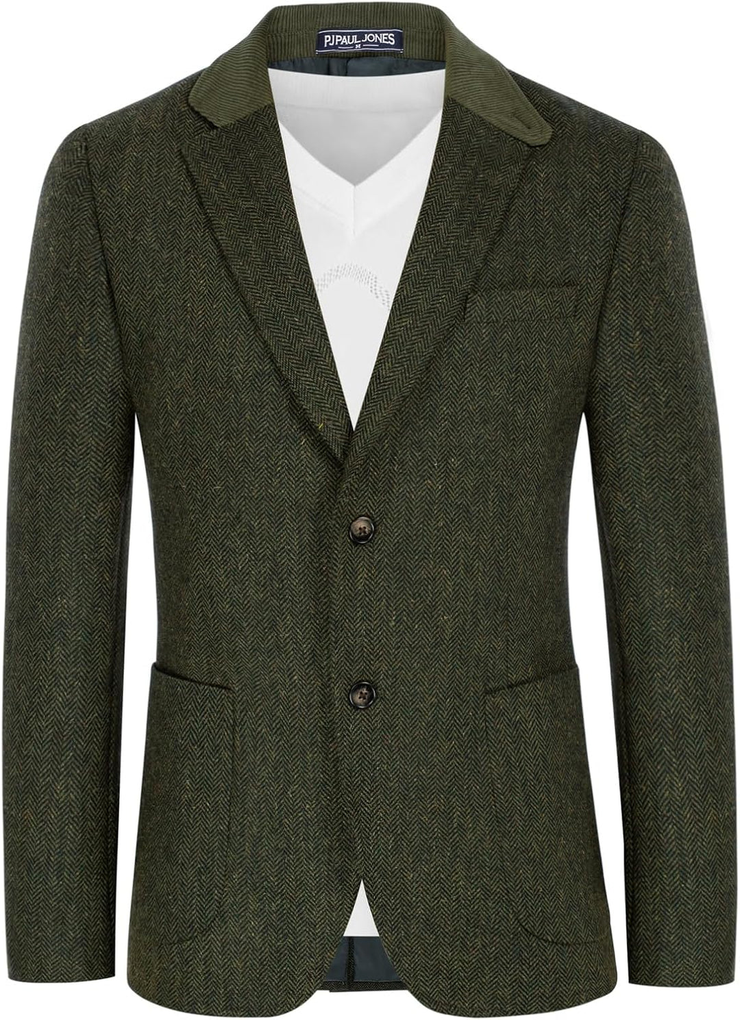 PaulJones Sakko Herren 2 Knöpfe Vintage Blazer Tweed Sakko aus Wollmischung XL Grün, XL Grün