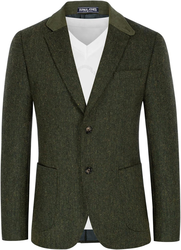 PaulJones Sakko Herren 2 Knöpfe Vintage Blazer Tweed Sakko aus Wollmischung XL Grün, XL Grün