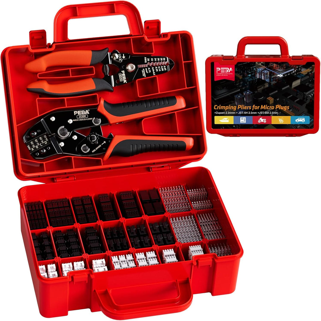 PEBA Premium Crimpzangen Set inkl. 24 Stile Dupont 2,54mm/JST-XH/JST-SM 2,5mm Stecker - Profi Zange