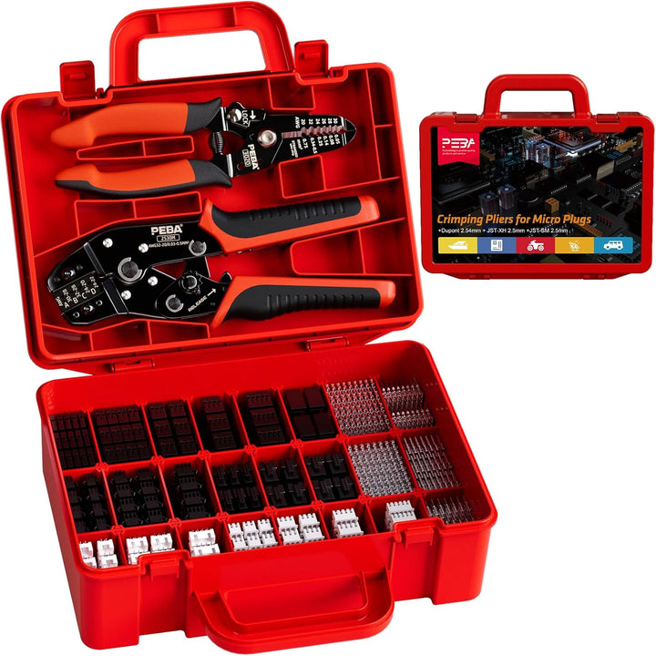 PEBA Premium Crimpzangen Set inkl. 24 Stile Dupont 2,54mm/JST-XH/JST-SM 2,5mm Stecker - Profi Zange