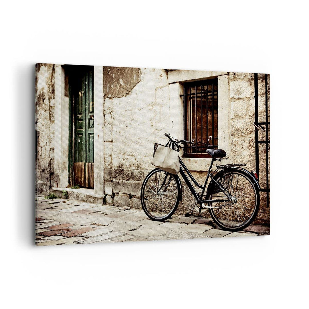Bilder auf Leinwand 100x70cm Leinwandbild Strasse Fahrrad Stadt Ruinen Gross Wanddeko Bild Schlafzim