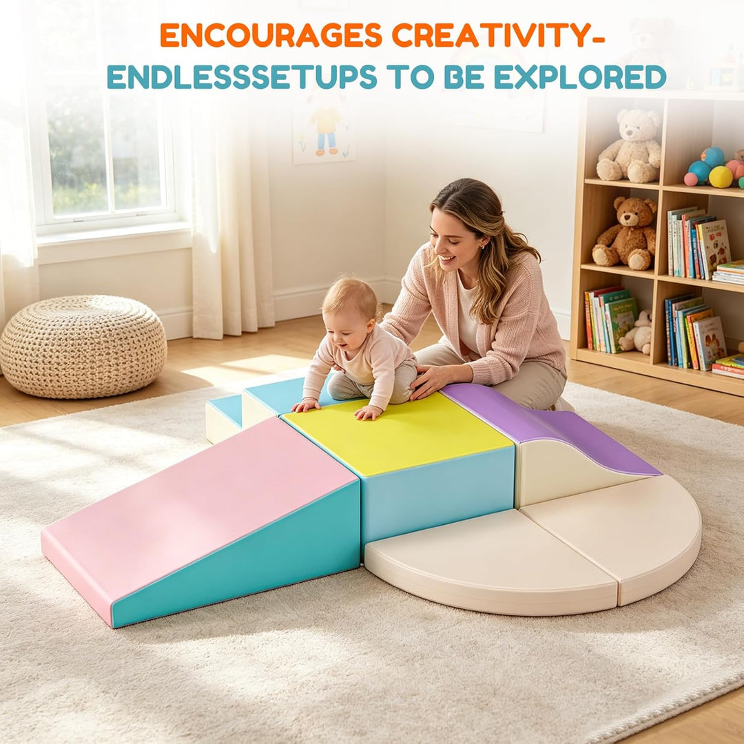 6er Soft Play Corner Climber Set,Motorikspielzeug für Babys & Kleinkinder,Schaumstoff Kletterbaustei
