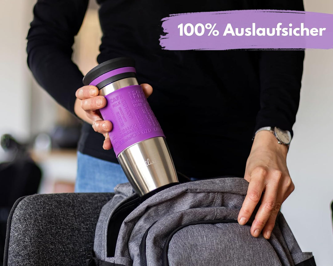 Milu Thermobecher 370ml 450ml Isolierbecher Kaffeebecher to go - 100% Auslaufsicher - Trinkbecher au
