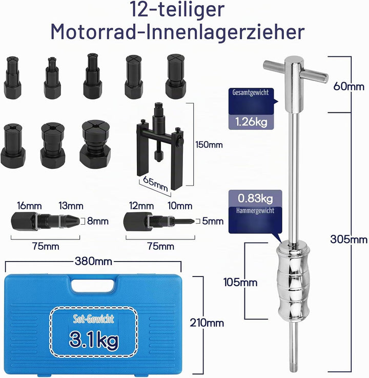 Upgrade Lagerabzieher, Innenlager Abzieher Set mit Gleithammer &amp; Zweiarm, Gleithammer Abzieher mit 8